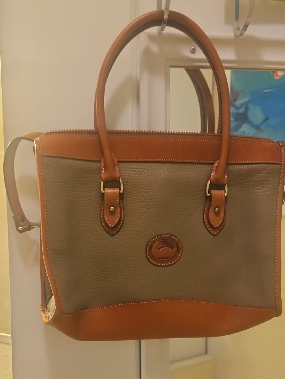 Dooney & Bourke Taupe and Cognac Leather Tote